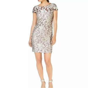 BOGO Calvin Klein Champagne Metallic Black Mesh Embroidered Sheath Mini Dress 6